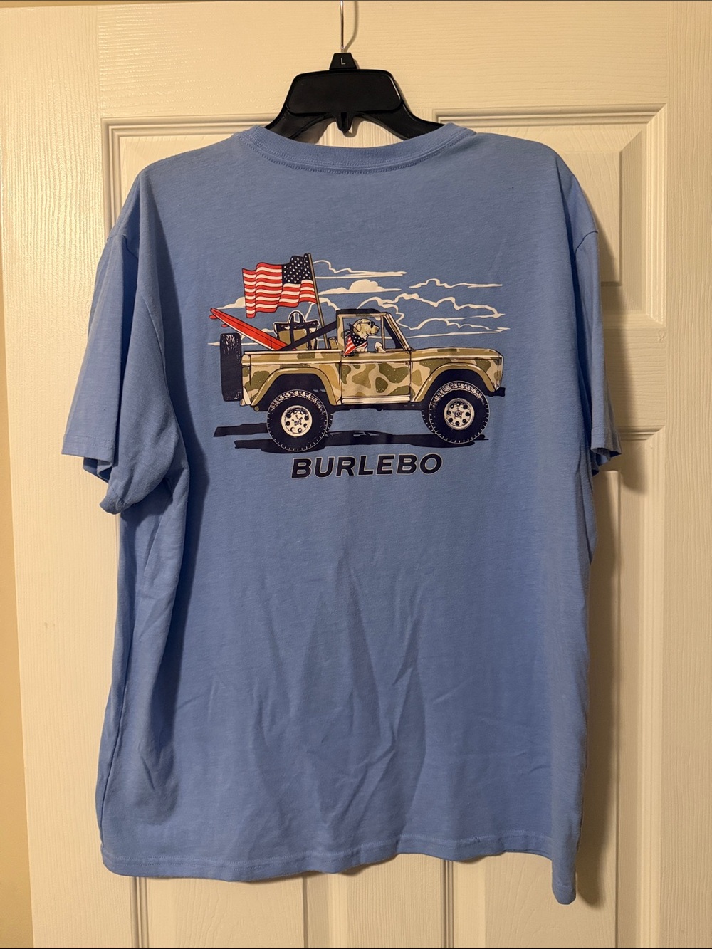 BURLEBO Light Blue Short Sleeve Tee with Camo Truck Graphic